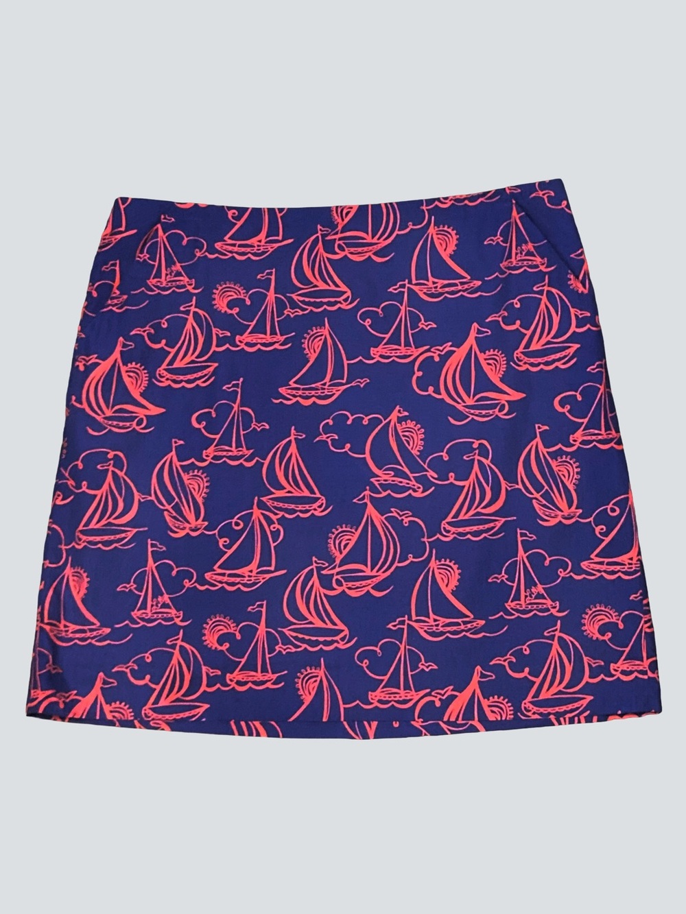 Lilly Pulitzer 100%Cotton First Mate Mini Skirt Sz 8 Sailboat Nautical Navy Pink